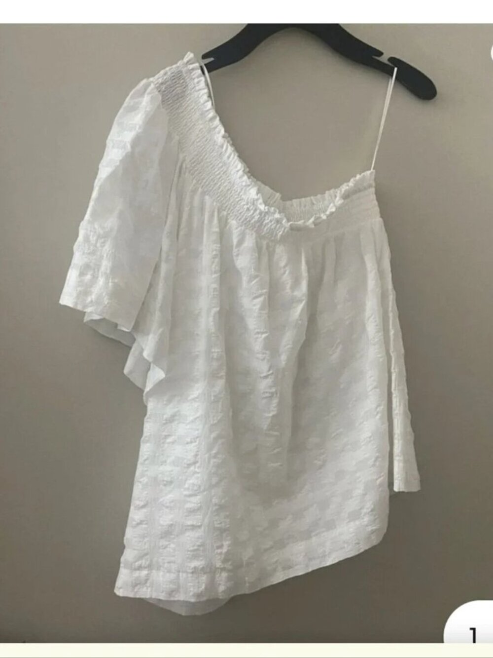 Anthropologie Maeve White One-Shoulder Cotton Blend Ruffle Top Size Large - Picture 5 of 13